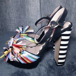 Betsey Johnson Mandy Platform Sandal - Rainbow Bow Detail with Stripe Heel